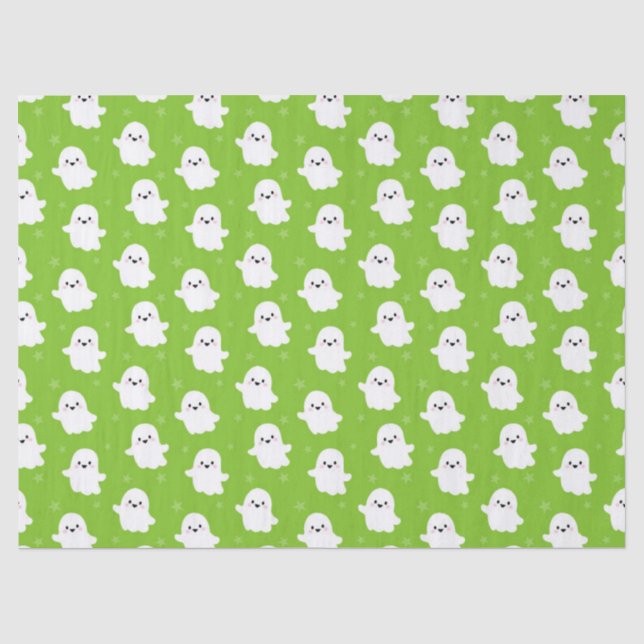 Papel De Seda Patrón de Fantasma Verde Adorable – Diseño de Hall (Anverso)