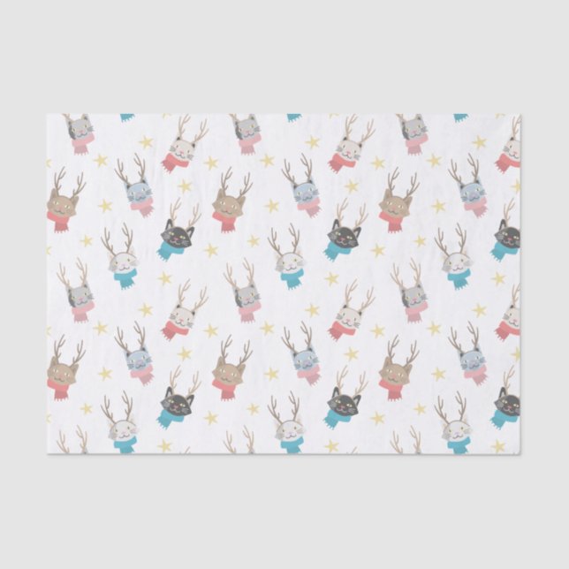 Papel De Seda 'Patrón De Ferias De Navidades Meowy En Antlers (Anverso)