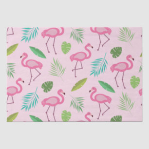 Papel De Seda Patrón de flamenco rosa con hojas tropicales  