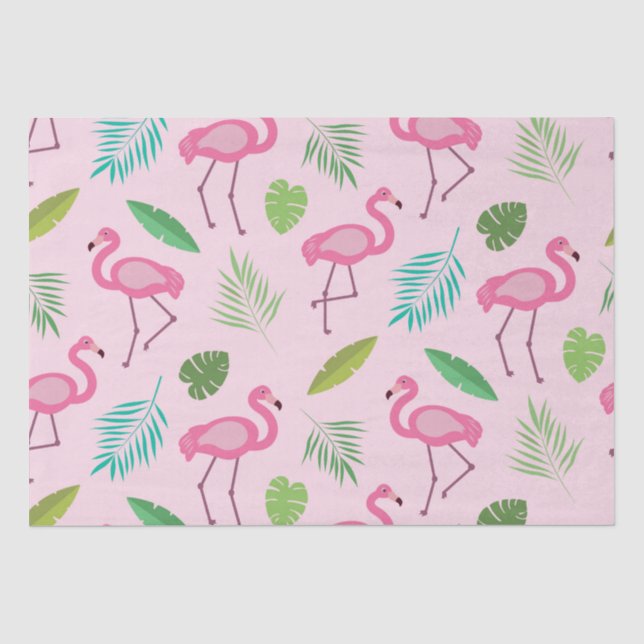 Papel De Seda Patrón de flamenco rosa con hojas tropicales   (Anverso)