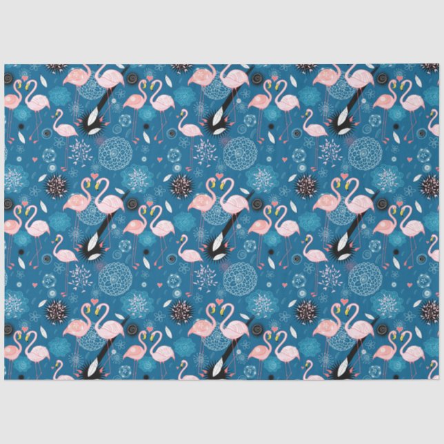 Papel De Seda Patrón de flamencos de flores lindas (Anverso)