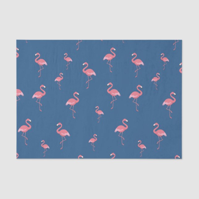 Papel De Seda patrón de flamingo rosa en azul (Anverso)