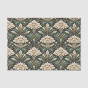 Papel De Seda Patrón de Flor Art Déco Esmeralda Dorada