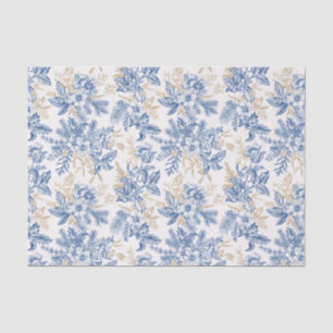 Papel De Seda Patrón de flor azul de invierno vintage