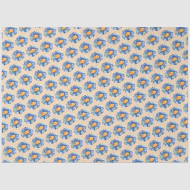 Papel De Seda Patrón de flor azul y naranja (Anverso)