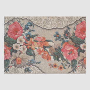 Papel De Seda Patrón de flor blanca de naranja rojo vintage