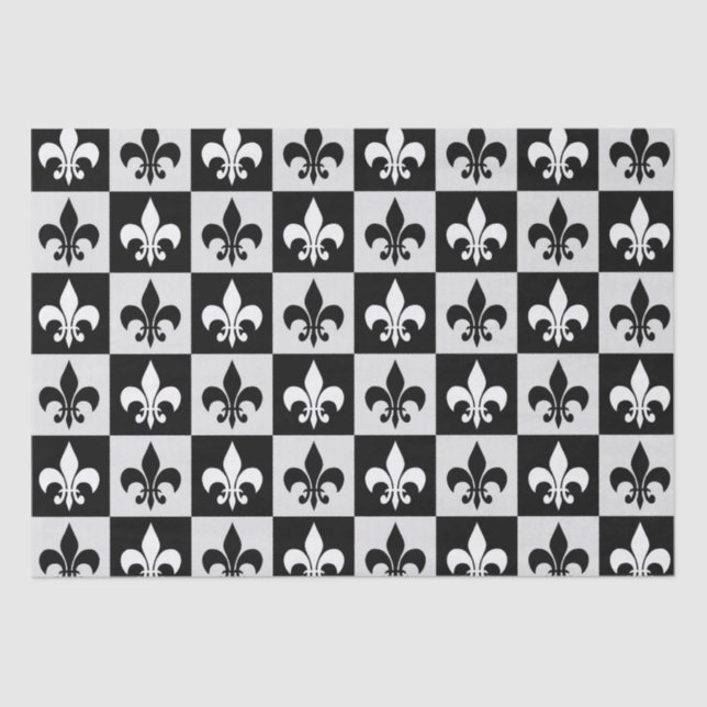 Papel De Seda Patrón de flor blanco negro controlado-De-Lis (Anverso)
