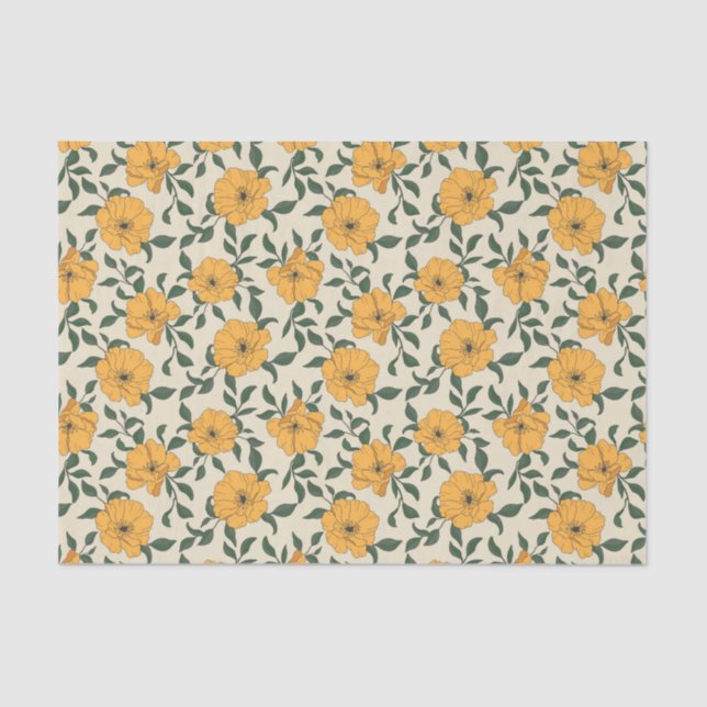 Papel De Seda Patrón de flor de amapola naranja (Anverso)