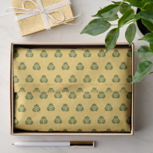Papel De Seda Patrón de Flor de Barcelona Amarillo Verde Vintage