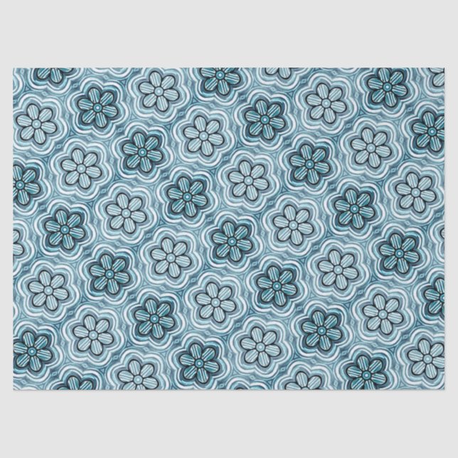 Papel De Seda Patrón de flor de Boho Bonito floral Azul blanco (Anverso)
