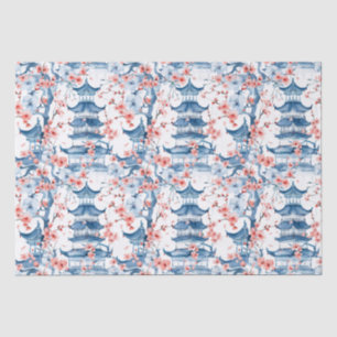 Papel De Seda Patrón de flor de cerezo de pagoda china azul