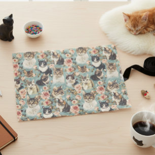 Papel De Seda Patrón de Flor de Gato Floral Antiguo