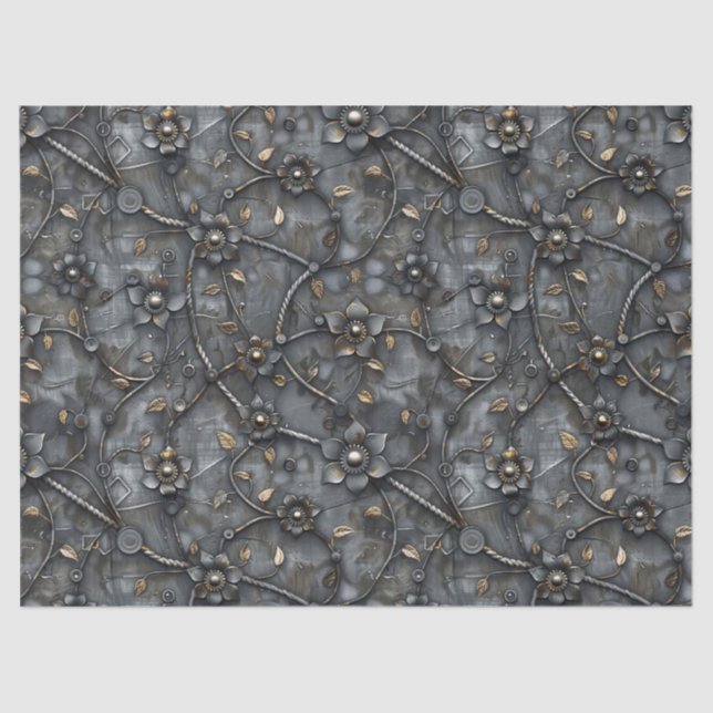 Papel De Seda Patrón de flor de metal steampunk para decoupage (Anverso)