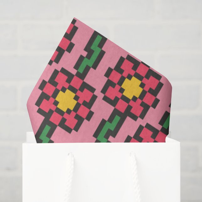 Papel De Seda Patrón de Flor de Pixel de 8 Bits (Bolsa de regalo)