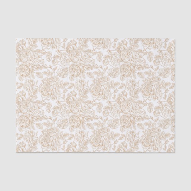 Papel De Seda Patrón de flor de Rosa ventilado Beige (Anverso)