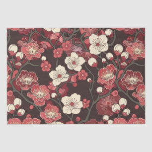 Papel De Seda Patrón de Flor de Sakura de Color Burdeos Oscuro y