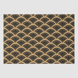Papel De Seda Patrón de flor de ventilador de oro y negro Art De
