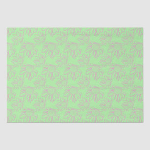 Papel De Seda Patrón de flor dibujado en línea rosada en verde