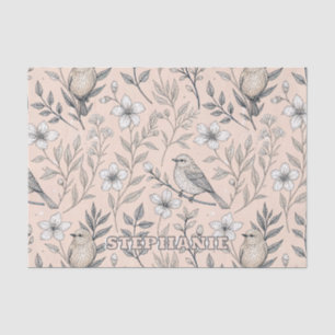 Papel De Seda Patrón de Flor Silvestre Ruiseñor Melocotón Vintag