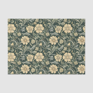 Papel De Seda Patrón de flores amarillas estilizadas de color ve