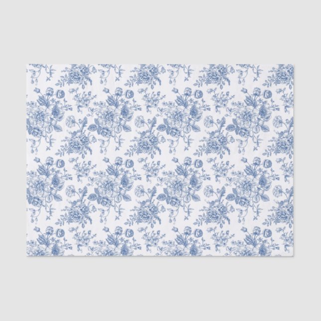 Papel De Seda Patrón de flores azules (Anverso)