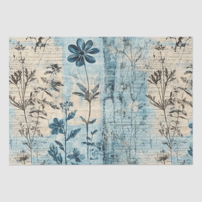 Papel De Seda Patrón de flores azules perturbadas (Anverso)