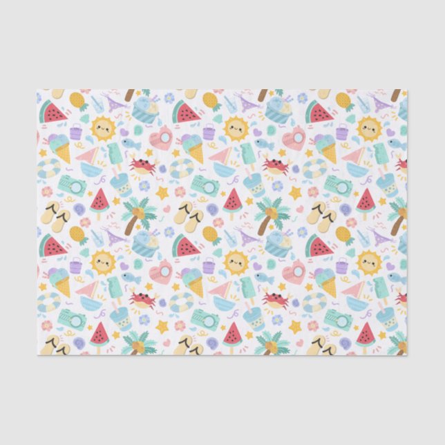 Papel De Seda Patrón de flores coloridas (Anverso)