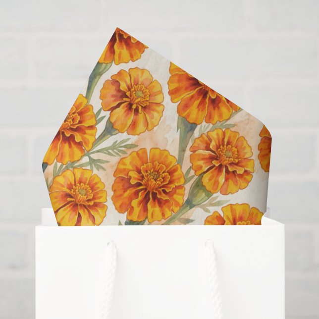 Papel De Seda Patrón de flores de caléndula naranja (Bolsa de regalo)
