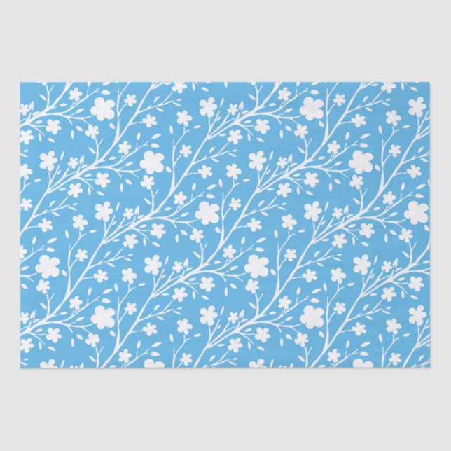 Papel De Seda Patrón de flores de flor blanca de primavera sobre (Anverso)