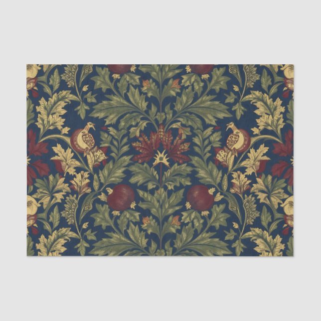 Papel De Seda Patrón de flores de granada naval William Morris (Anverso)