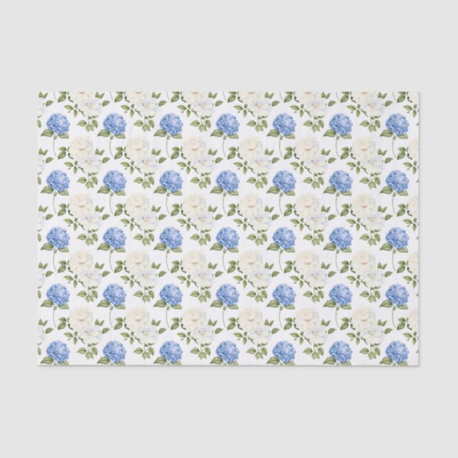 Papel De Seda Patrón de flores de hortensia azul elegante (Anverso)