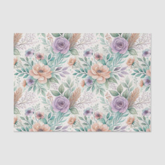Papel De Seda Patrón de flores de lavanda y melocotón con acuare