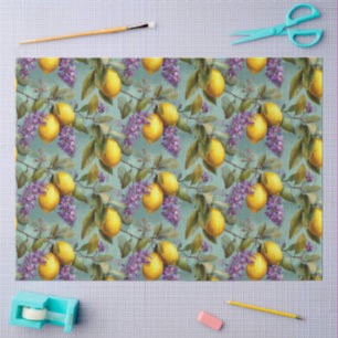 Papel De Seda Patrón de flores de limón y lila en acuarela