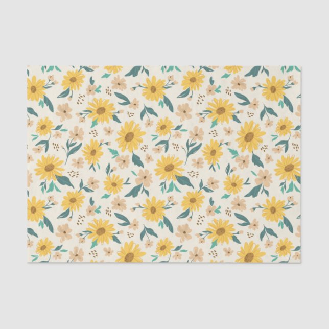 Papel De Seda Patrón de flores de margarita amarilla (Anverso)