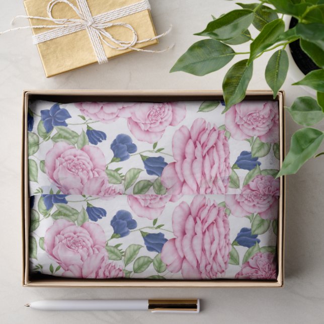 Papel De Seda Patrón de flores de rosa rosa (Regalo )