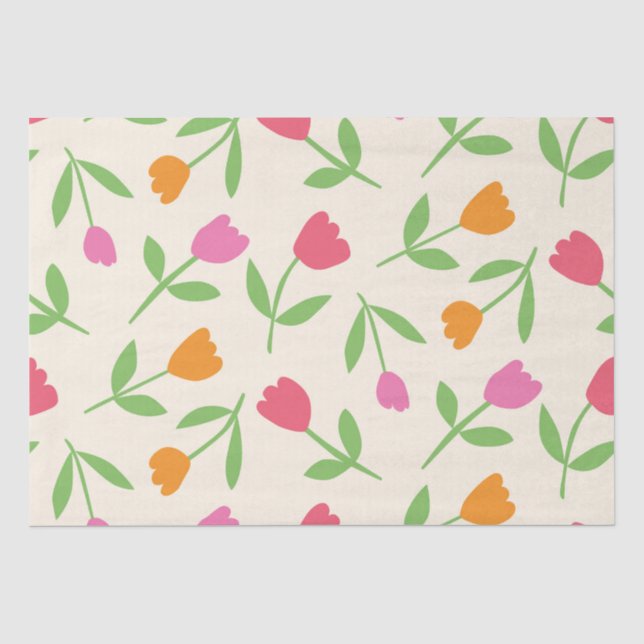Papel De Seda Patrón de flores de tulipán naranja, rojo y rosa e (Anverso)