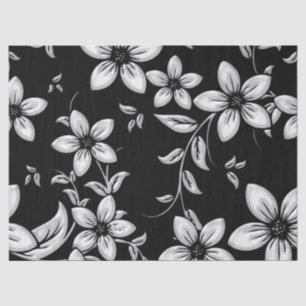 Papel De Seda Patrón de flores en blanco y negro