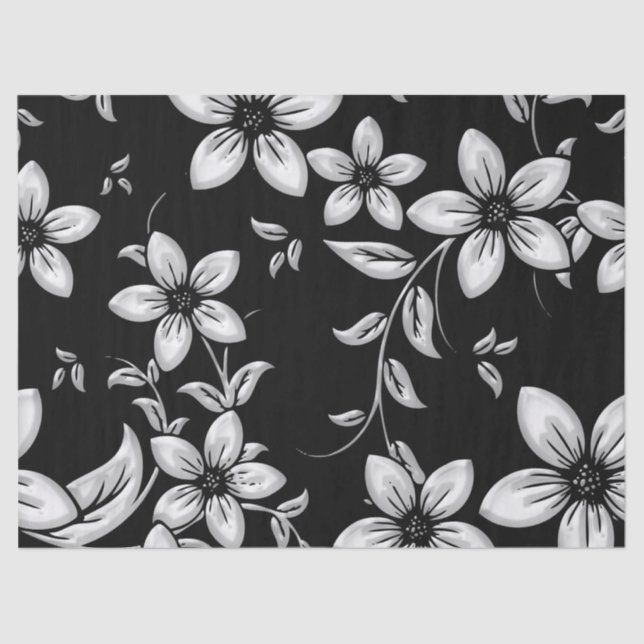 Papel De Seda Patrón de flores en blanco y negro (Anverso)