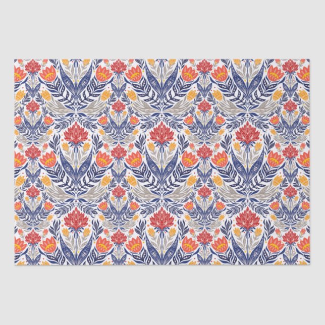Papel De Seda Patrón de flores folclóricas (Anverso)