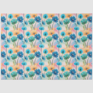 Papel De Seda Patrón de flores gerbera azul abstracto
