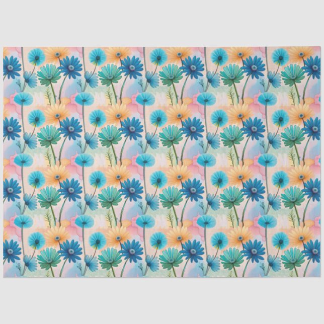 Papel De Seda Patrón de flores gerbera azul abstracto (Anverso)