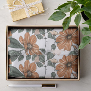 Papel De Seda Patrón de flores marrones y hojas verdes