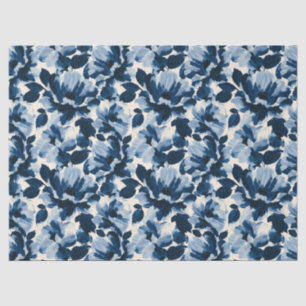 Papel De Seda patrón de flores pictóricas azul y marino