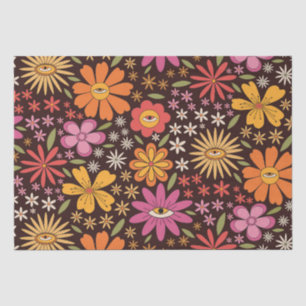 Papel De Seda Patrón de flores psicodélicas hippie de los 70 con