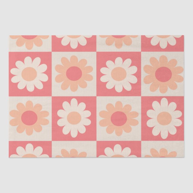 Papel De Seda Patrón de flores retro con melocotón jaspeado (Anverso)