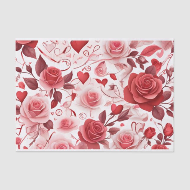Papel De Seda Patrón de flores rojas (Anverso)