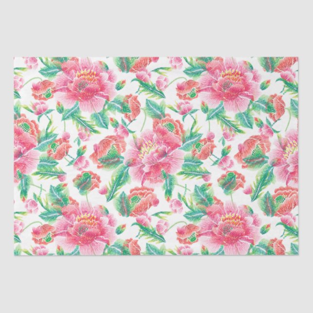 Papel De Seda Patrón de flores rosadas brillantes (Anverso)