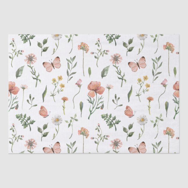 Papel De Seda Patrón de flores silvestres acuáticas (Anverso)