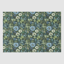 Papel De Seda Patrón de flores silvestres azul y verde victorian