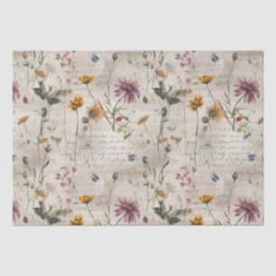 Papel De Seda Patrón de flores silvestres de época